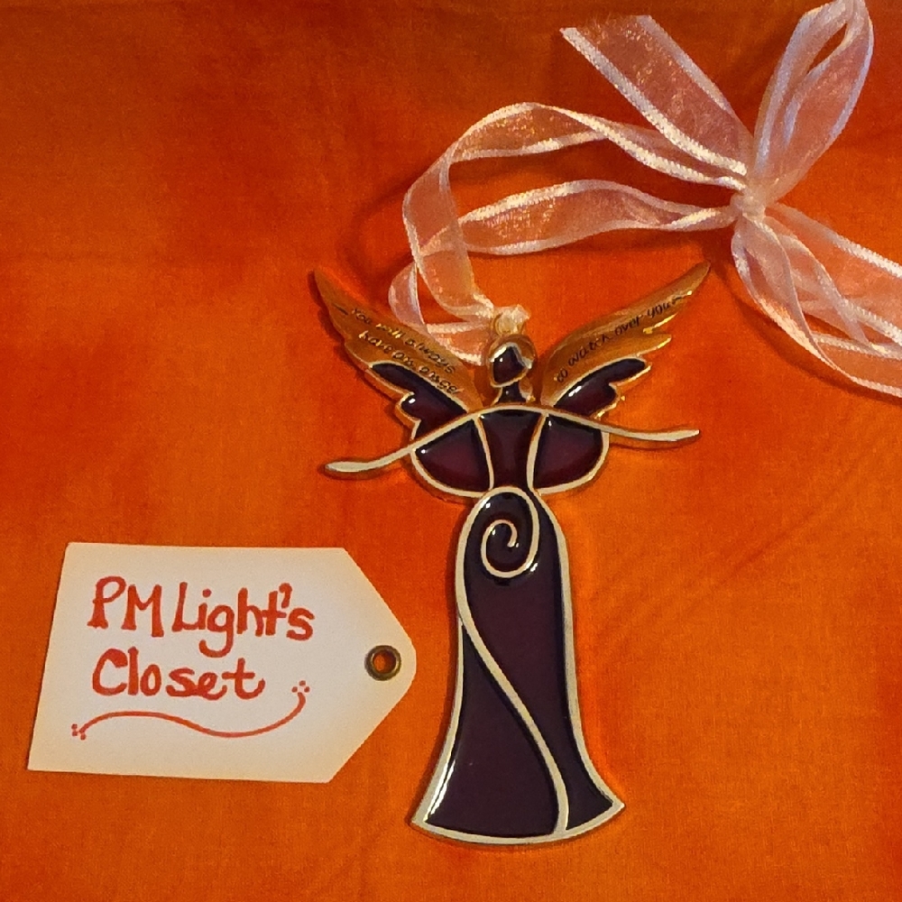 Suncatcher Stained Glass Angel Ornament Red Gold Memorial